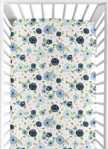 Sweet Jojo Designs Sábanas ajustadas para cuna de bebé (rosa/azul bohemio floral) para niñas, guardería infantil, habitación de niños pequeños,