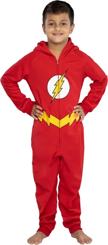 Miniatura 2 de DC Comics - Disfraz de superhéroe con capucha para niños grandes, disfraz de pijama sin pies (Flash, SM)