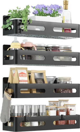 Miniatura 18 de Sevenblue Paquete de 4 estantes magnéticos para especias para refrigerador, organizador de estantes para especias, estante magnético móvil Blanco