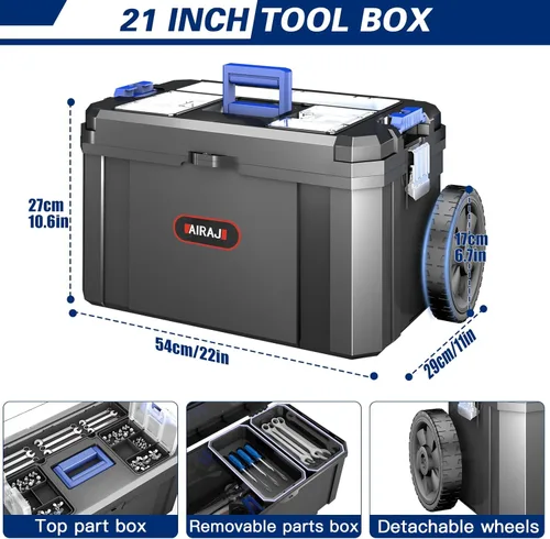 Miniatura 5 de Caja de herramientas rodante 3 en 1 con ruedas, caja de herramientas apilable, organizador de almacenamiento de herramientas modular, diseño