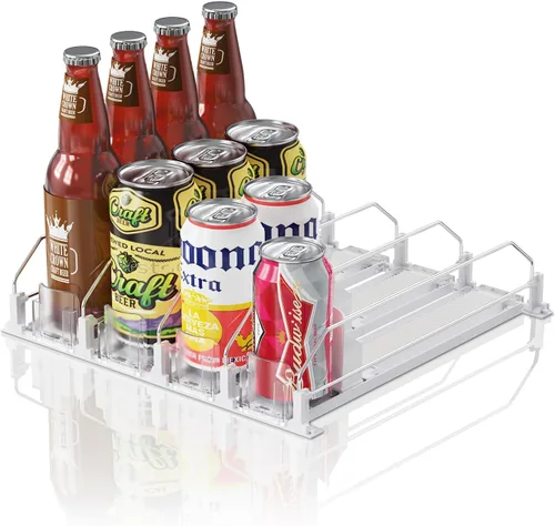Miniatura 25 de Organizador de Bebidas para Refrigerador, 12oz 16oz 20oz - Dispensador de Latas de Refresco para Refrigerador, Ancho Ajustable, Deslizador Negro