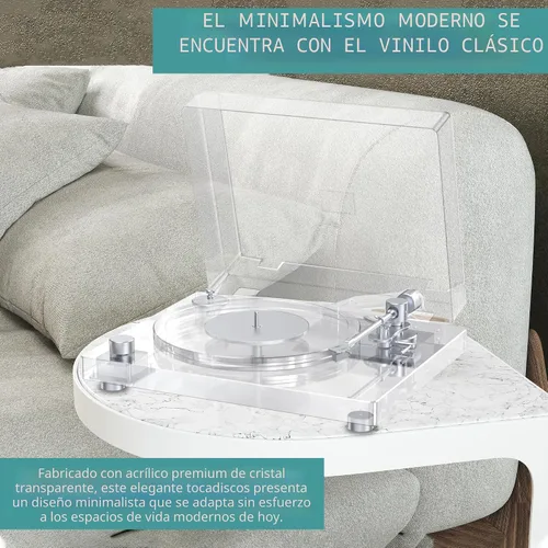 Miniatura 3 de Tocadiscos de vinilo vintage, tocadiscos Bluetooth 5.3 con preamplificador integrado, brazo de fibra de carbono, placa acrílica antivibración, doble