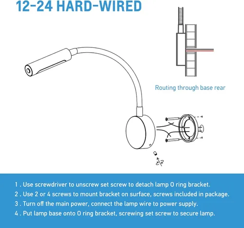 Miniatura 8 de acegoo Luz de lectura LED para RV de 12V, lámpara de pared de cuello flexible para RV, barco, autocaravana, furgoneta, lectura de cabecera