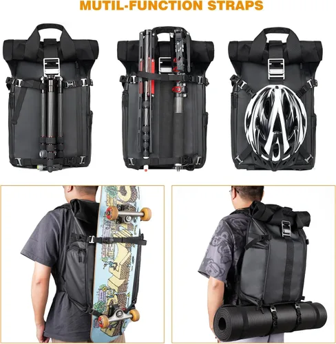 Miniatura 3 de Mochila impermeable para cámara Besnfoto con compartimento para laptop para fotógrafo DSLR SLR sin espejo y cubierta para la lluvia Negro