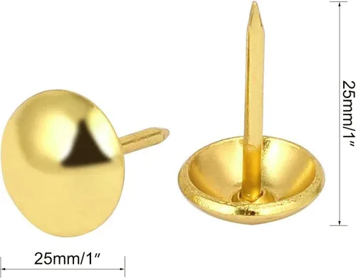 Miniatura 2 de Uñas doradas de tapicería antiguas de 0.984 in, uñas redondas de cabeza grande, tachuelas doradas para muebles, tableros de corcho, muebles
