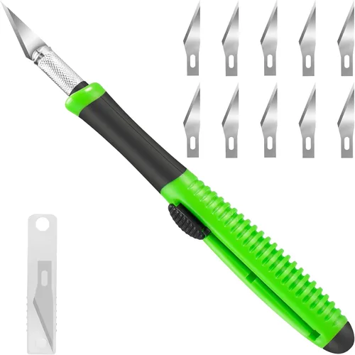 Cuchillo Exacto, 1 cuchillo de manualidades con 10 cuchillas de acero de alto carbono, cuchillos afilados para manualidades, precisión, exacción