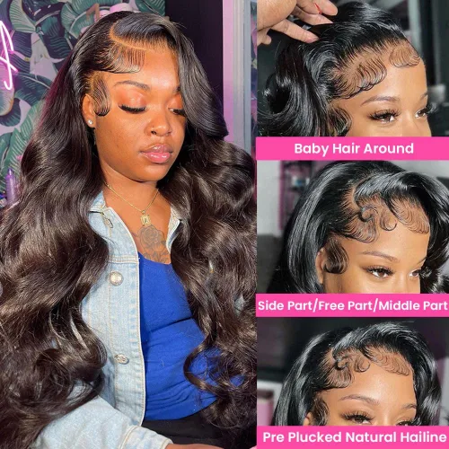 Miniatura 3 de Pelucas de cabello humano con encaje frontal 360 con cabello de bebé, pelucas de encaje frontal HD, densidad del 200%, pelucas de encaje frontal 360