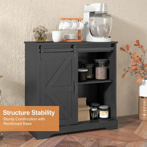 Miniatura 5 de Panana - Gabinete de almacenamiento de aparador con puerta corredera de granero, estilo de casa de campo para barra de café, cocina (Negro)