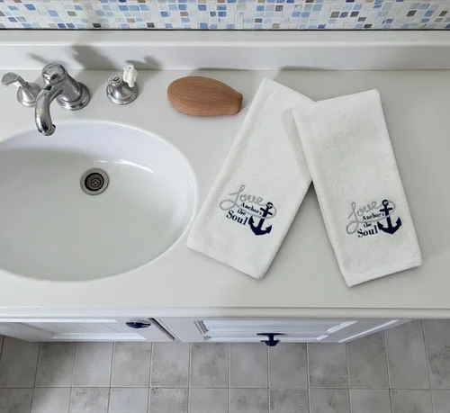 Miniatura 4 de Serafina Home Toallas de mano náuticas para huéspedes: Coastal Love Anchors The Soul, 2 piezas suaves y absorbentes