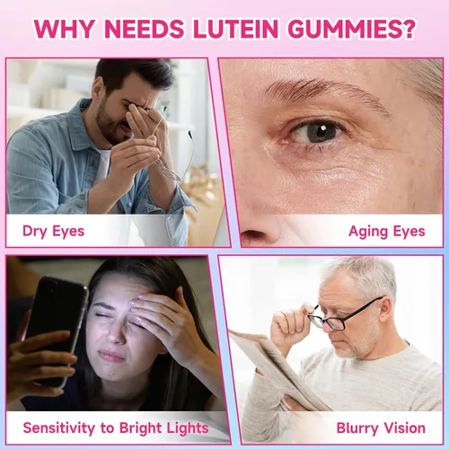 Miniatura 5 de Suplementos de luteína y zeaxantina, gomitas de luteína con zeaxantina, vitaminas A, C, E, arándano, astaxantina para la salud visual y fatiga