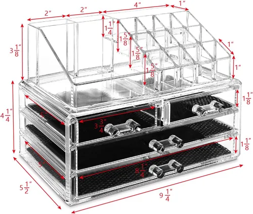 Miniatura 2 de Ikee Design Organizador de maquillaje acrílico con 4 cajones y soportes removibles para lápices labiales en la parte superior, ideal para maquillaje