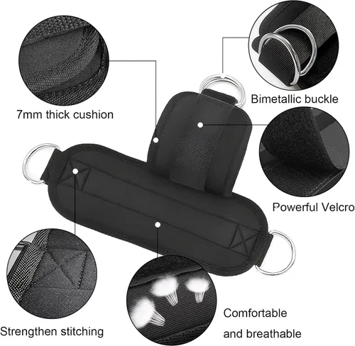 Miniatura 3 de 2 correas de levantamiento de pesas con anillo D, muñequeras ajustables para gimnasio, muñequeras acolchadas, para máquinas de cable