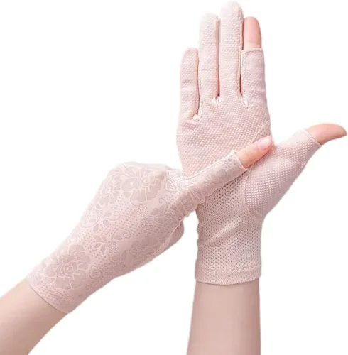 Miniatura 2 de INOGIH Guantes sin dedos para mujer, protección UV, protección solar, guantes antideslizantes para exteriores para mujeres y niñas