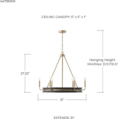 Miniatura 4 de Capital Lighting 447361KR Finn - Candelabro redondo de madera de mango hecho a mano, 6 luces, 360 vatios totales, 27 pulgadas de alto x 31 pulgadas