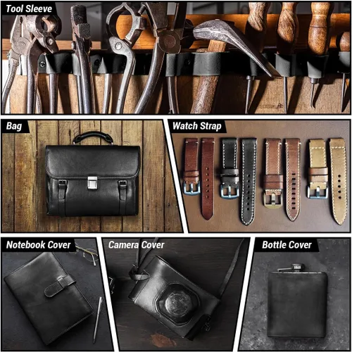 Miniatura 6 de Hojas de cuero genuino de grano completo negro para manualidades, 12"x24" (30.5x61 cm) piezas de cuero para herramientas cuadradas
