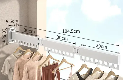 Miniatura 3 de Estante de secado de ropa de acero al carbono, plegable, color blanco, para montar en la pared, perchero de 45 pulgadas con ganchos para secar