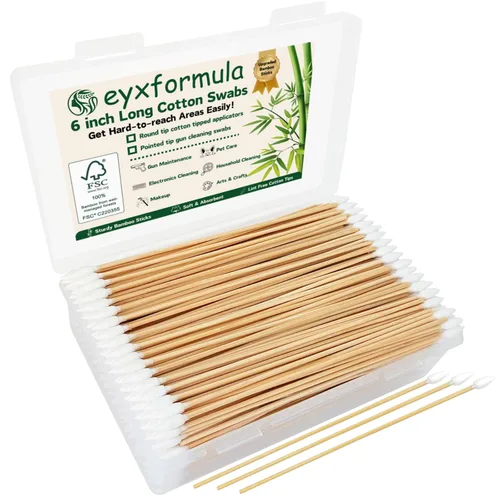Miniatura 13 de Eyxformula 200 hisopos de algodón de 6 pulgadas de largo con palos de bambú, 100 puntas redondas y 100 puntas de precisión para limpiar armas