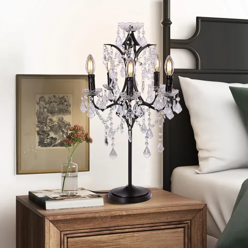 Miniatura 3 de TOCHIC Lámpara de Mesa Tradicional de Granja con 5 Luces, Lámpara de Cristal Artesanal Negra de 30 Pulgadas de Altura para Sala de Estar, Sala