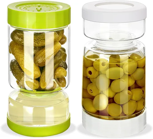 Miniatura 12 de ZENS Tarro de Pepinillos con Colador Abatible, Contenedor Separador de Jugo de Pepinillos de 37 oz en Forma de Arena, Tapa Hermética y a Prueba