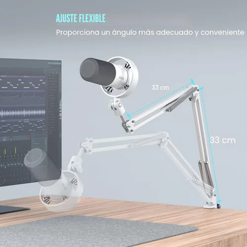 Miniatura 7 de FIFINE - Micrófono dinámico con brazo articulado, micrófono vocal de estudio XLR, kit de micrófono USB para PC con botón de silencio, perilla