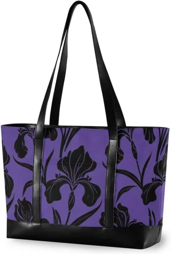 Indigo Black Flower Bolso de mano de moda para portátil con cremallera para la universidad con bolsa de almuerzo ejecutivo para mujer
