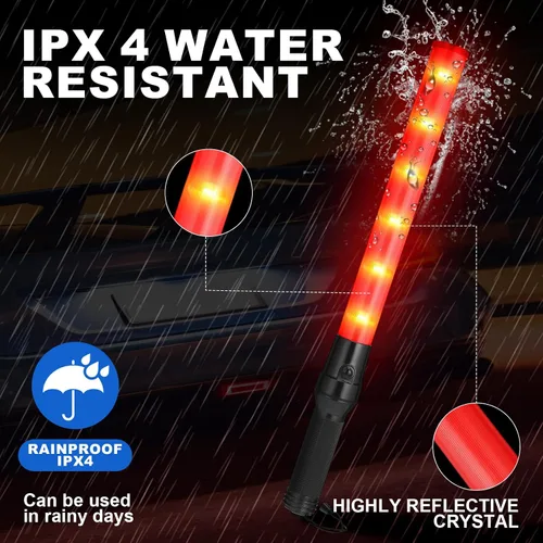 Miniatura 5 de Weewooday Paquete de 2 varitas de control de tráfico aéreo de seguridad de 21 pulgadas, varita de señal de tráfico LED, linterna de control de Rojo