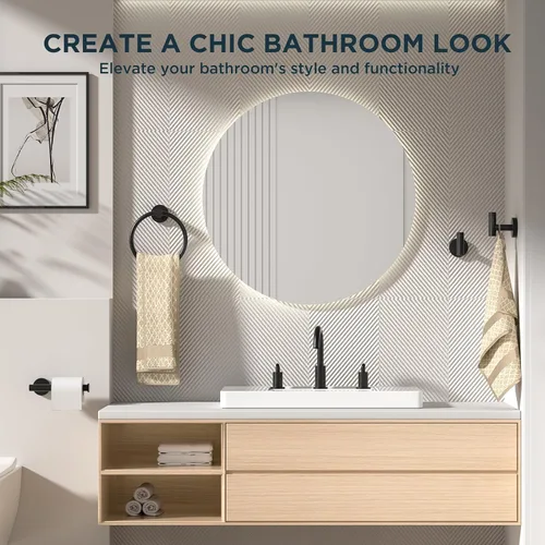 Miniatura 6 de FORIOUS 4 accesorios de baño, soporte para papel higiénico de acero inoxidable SUS304, anillo para toalla y 2 ganchos para toallas, juego de Negro