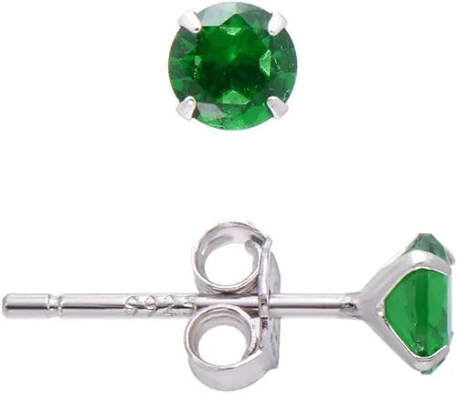 Miniatura 7 de Aretes de plata de ley con circonita cúbica verde esmeralda para mujer