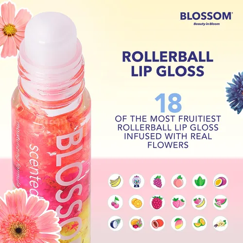 Miniatura 2 de Blossom Brillo labial perfumado roll-on, infundido con flores reales, fabricado en Estados Unidos, 0.3 fl. oz./9ml, juego de regalo de 3