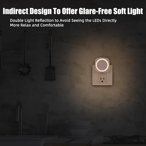 Miniatura 3 de Luces nocturnas de color blanco cálido enchufables en la pared, paquete de 4 luces nocturnas regulables con sensor automático de atardecer a