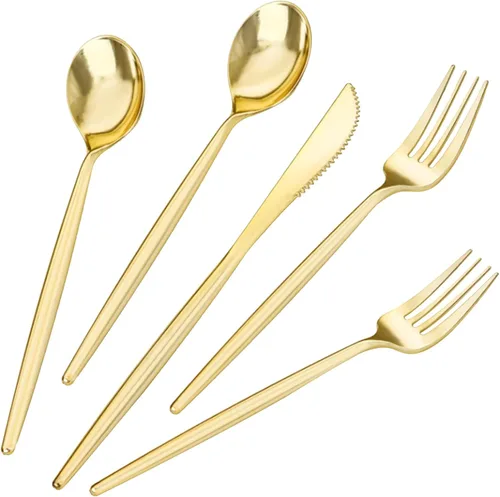 Miniatura 12 de LIYH 102 piezas de cubiertos de plástico plateado – Juego de cubiertos de plástico de alta resistencia, utensilios desechables, cuchillos, 102 plata