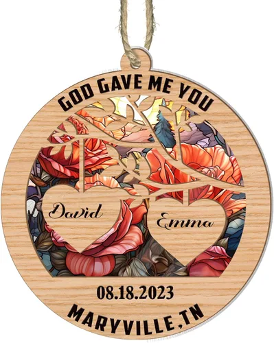 V VIBEPY Impreso en toda la superficie, sin vidrio real, adornos personalizados para parejas, adornos de 3.5 pulgadas, 2 capas, decoraciones de