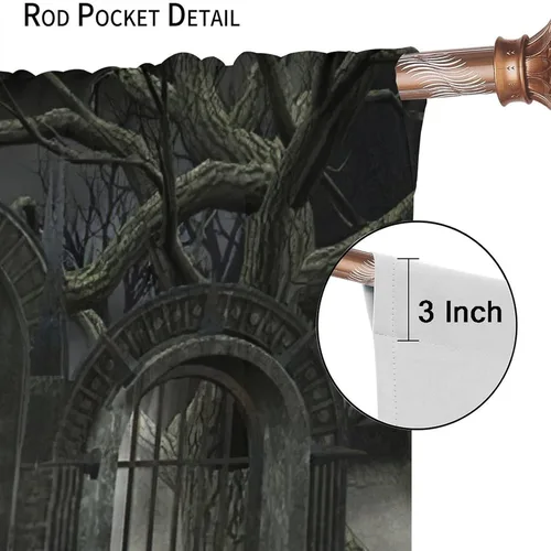 Miniatura 6 de Cortinas góticas con diseño de luna de Halloween, historia, puerta espeluznante, fondo de terror, vela, ficción, patrón de impresión, sala de estar