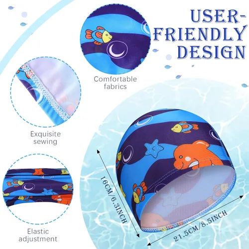 Miniatura 3 de Geyoga Gorros de natación para niños, 3 piezas, unisex, de poliéster, para piscina, gorra de verano para niños y niñas, pelo largo y corto