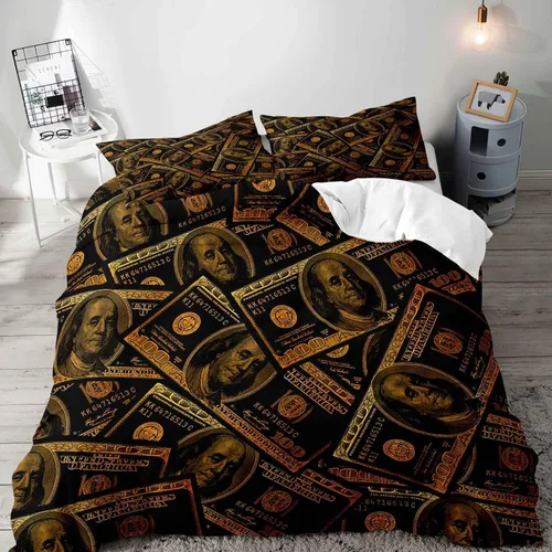 Miniatura 11 de VIVIHOME - Juego de ropa de cama de lujo divertido de 2 piezas, juegos de ropa de cama individual, funda de edredón de billetes de cien dólares
