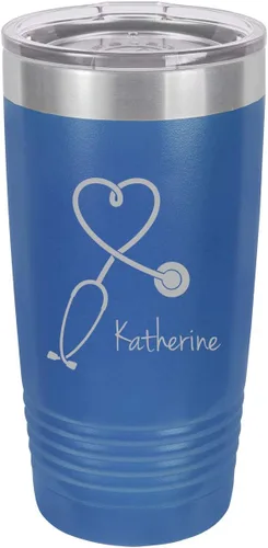 Miniatura 11 de Estetoscopio Enfermera - Vaso aislado con texto personalizado, taza de café de viaje de 20 onzas, personalizable (azul claro)