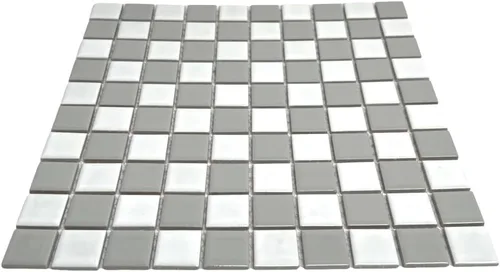 Miniatura 5 de Tenedos Mosaico cuadrado de porcelana a cuadros gris y blanco, aspecto brillante, 1-1/8 x 1-1/8 pulgadas para suelos de baño, paredes, salpicaduras