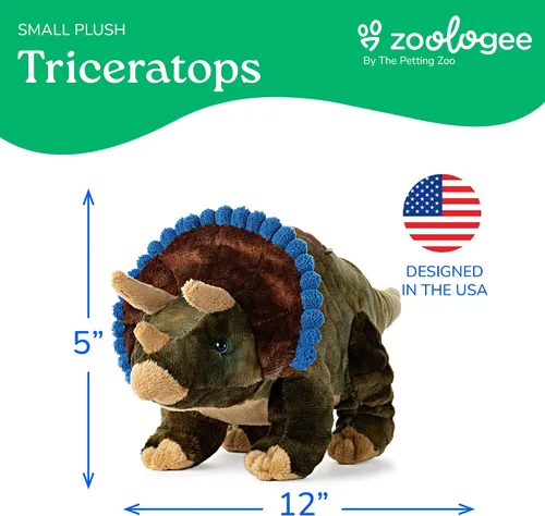 Miniatura 6 de The Petting Zoo Triceratops - Peluche de peluche, regalo para niños, animales de dinosaurio, juguete de peluche de dinosaurio Triceratops, 12