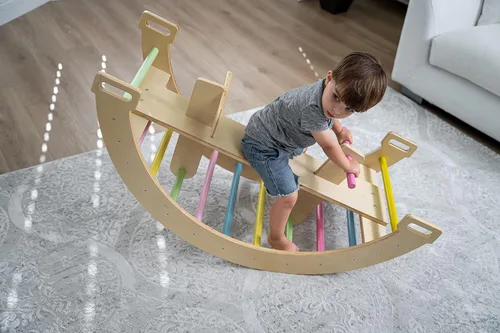 Miniatura 4 de Avenlur Bailis Ultimate 3-en-1 Juego de Juego para Niños - Tira y Afloja, Arco de Escalada y Balancín - Juguetes de Escalada Waldorf y Montessori