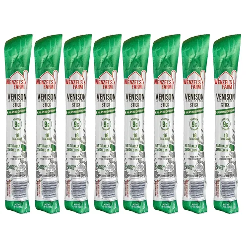 Miniatura 3 de Wenzel's Farm Paquete de 8 palitos de venado cheddar de jalapeño Sabrosos, ahumados naturalmente │ Alto en proteínas, bajo en carbohidratos │ Sin