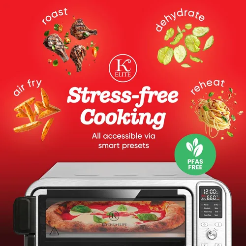 Miniatura 5 de Kitchen Elite - Combo digital 8 en 1, horno tostador, freidora de aire con panel táctil y capacidad para pizza de 12 pulgadas, acero inoxidable