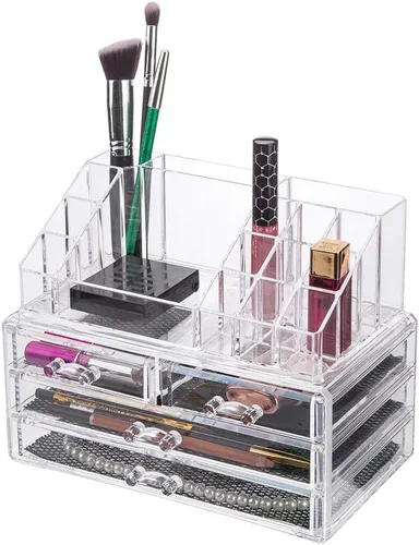 OnDisplay Estuche de almacenamiento de cosméticos y joyas, diseño de 4 cajones, perfecto para tocador, encimera de baño o aparador