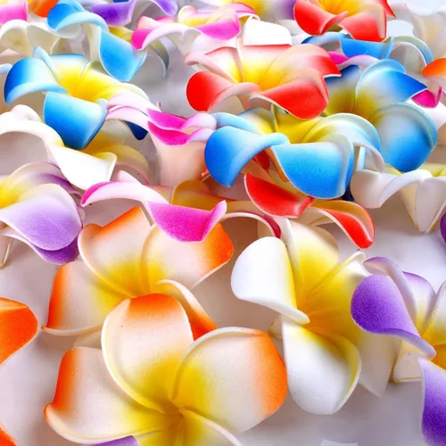 Miniatura 4 de 100 pétalos artificiales de plumeria rubra hawaiana de espuma de Frangipani de 1.6 pulgadas de diámetro, para decoración de bodas, fiestas (naranja)