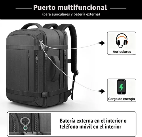 Miniatura 5 de Ample Space Mochila de viaje con garantía de por vida, mochila de mano expandible con puerto de acceso por cable, se adapta a portátiles de 17.3