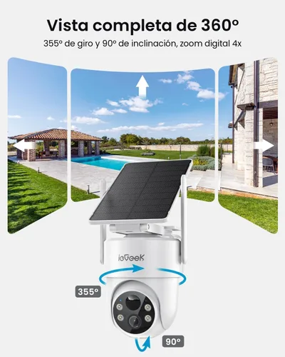 Miniatura 6 de ieGeek Cámara de seguridad solar inalámbrica para exteriores – Cámara WiFi 2K 3MP con panel solar extraíble, batería de larga duración, inclinación