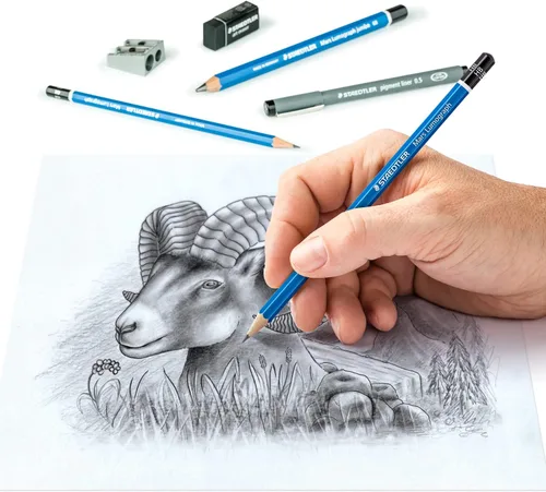 Miniatura 3 de Staedtler Mars Lumograph Art Set Kit de dibujo con lápices de arte, bolígrafos de dibujo, borrador y sacapuntas de doble agujero (61 100)