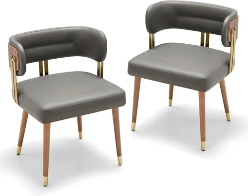 Miniatura 8 de ARTPLAN Juego de 2 sillas de comedor de cuero de nogal, modernas sillas de cocina con cojín de espuma de alta resistencia y marco de acero 2-Azul