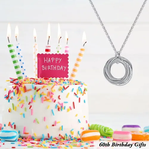 Miniatura 3 de Regalos de cumpleaños para mujer, collar de círculos de cadena de plata de ley para 30, 40, 50, 60, 70, 80, 90, cumpleaños, para mujer de 30, 40