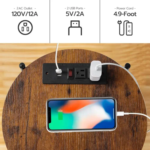 Miniatura 5 de Gawicpy - Mesa auxiliar de 2 niveles redonda, mesa de café plegable, mesa de sofá simplificada, mesa de acento para interiores y exteriores