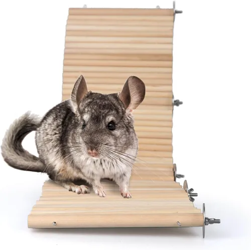 Miniatura 6 de YKD Chinchilla - Juguete de plataforma flexible de madera de abedul natural, valla de rueda de chinchilla, juguetes de escalada de animales pequeños